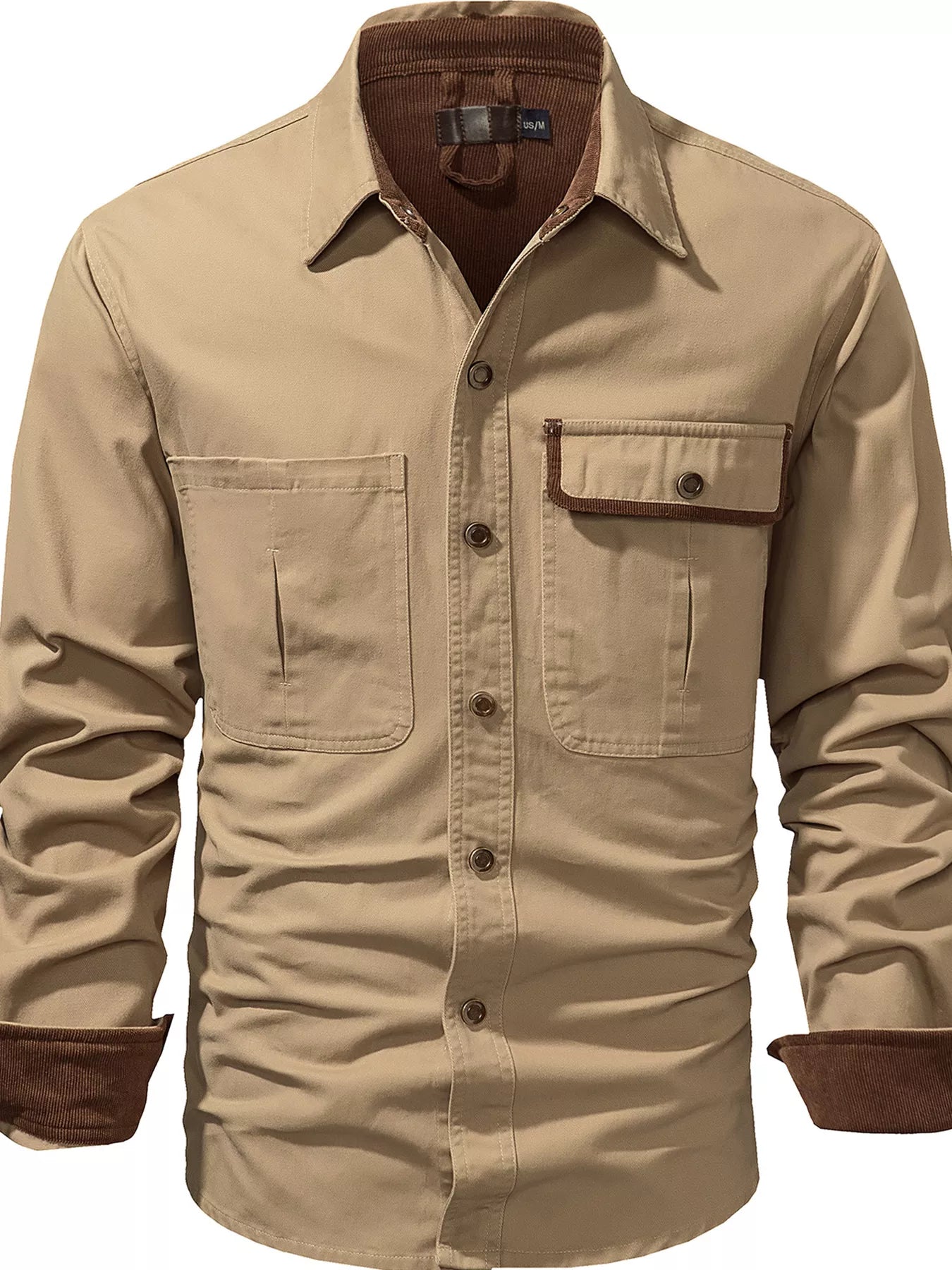 Men's Casual Long Sleeve Button-Down Shirt with Pockets
