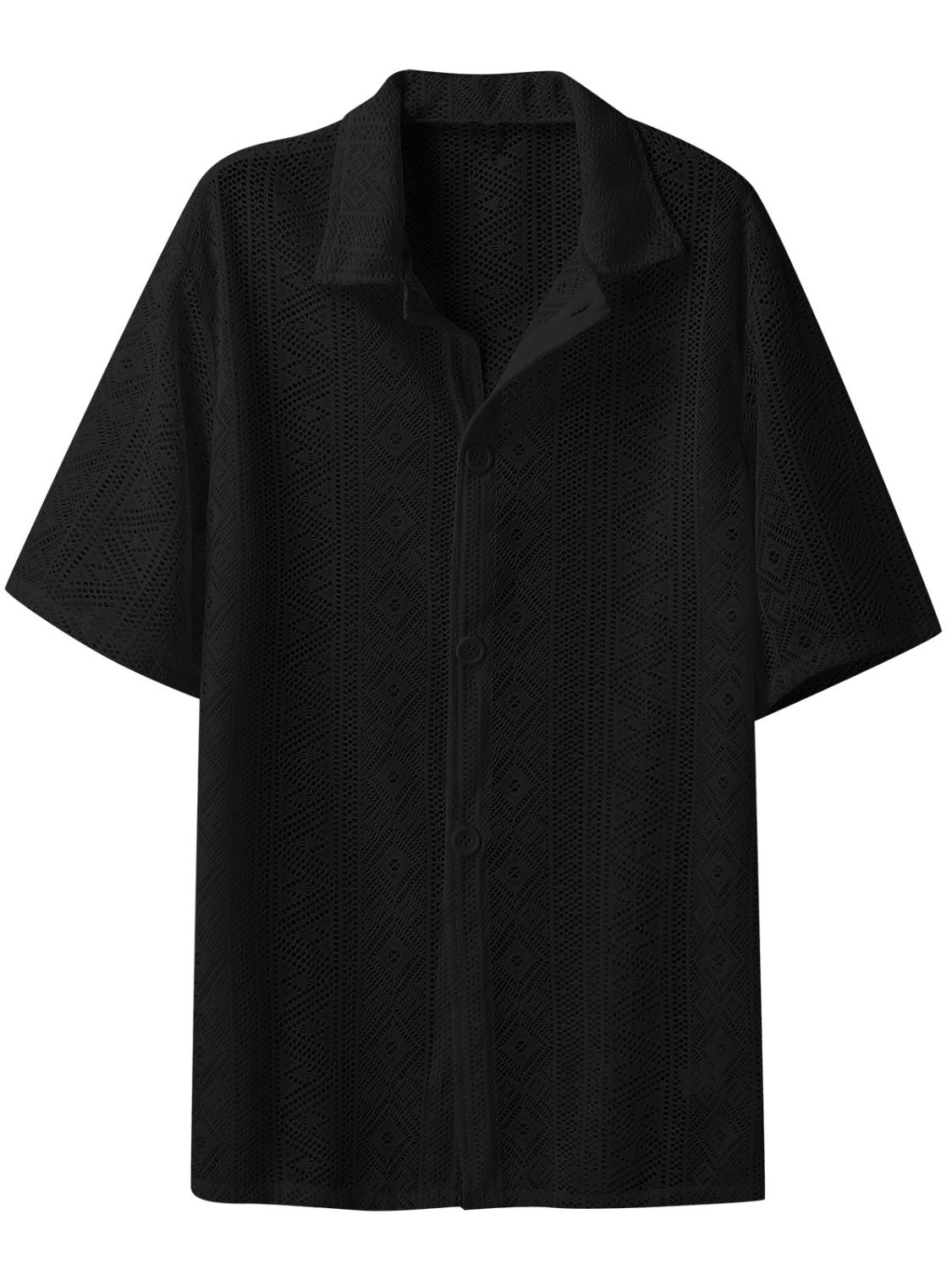 Men's Full Size Lace Half Sleeve Button Down Shirt Plus Size