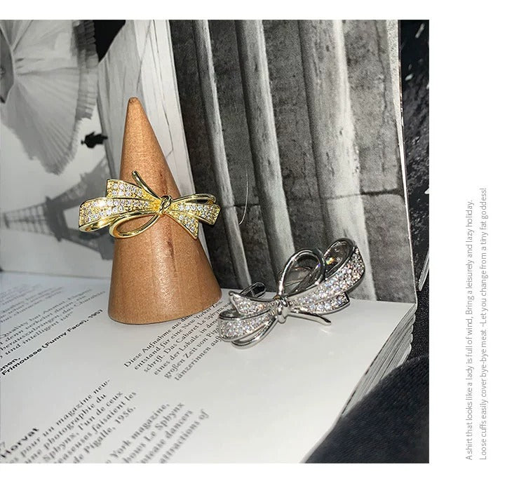 High-end Bow Ring For Women, Niche Light Luxury, Fashionable & Unique INS Style, Exquisite Open Index Finger Ring
