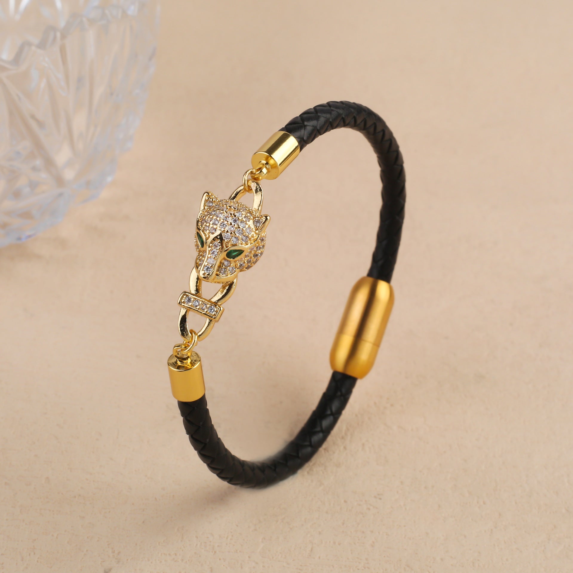 Retro Men's Animal Leopard Head Leather Bracelet
