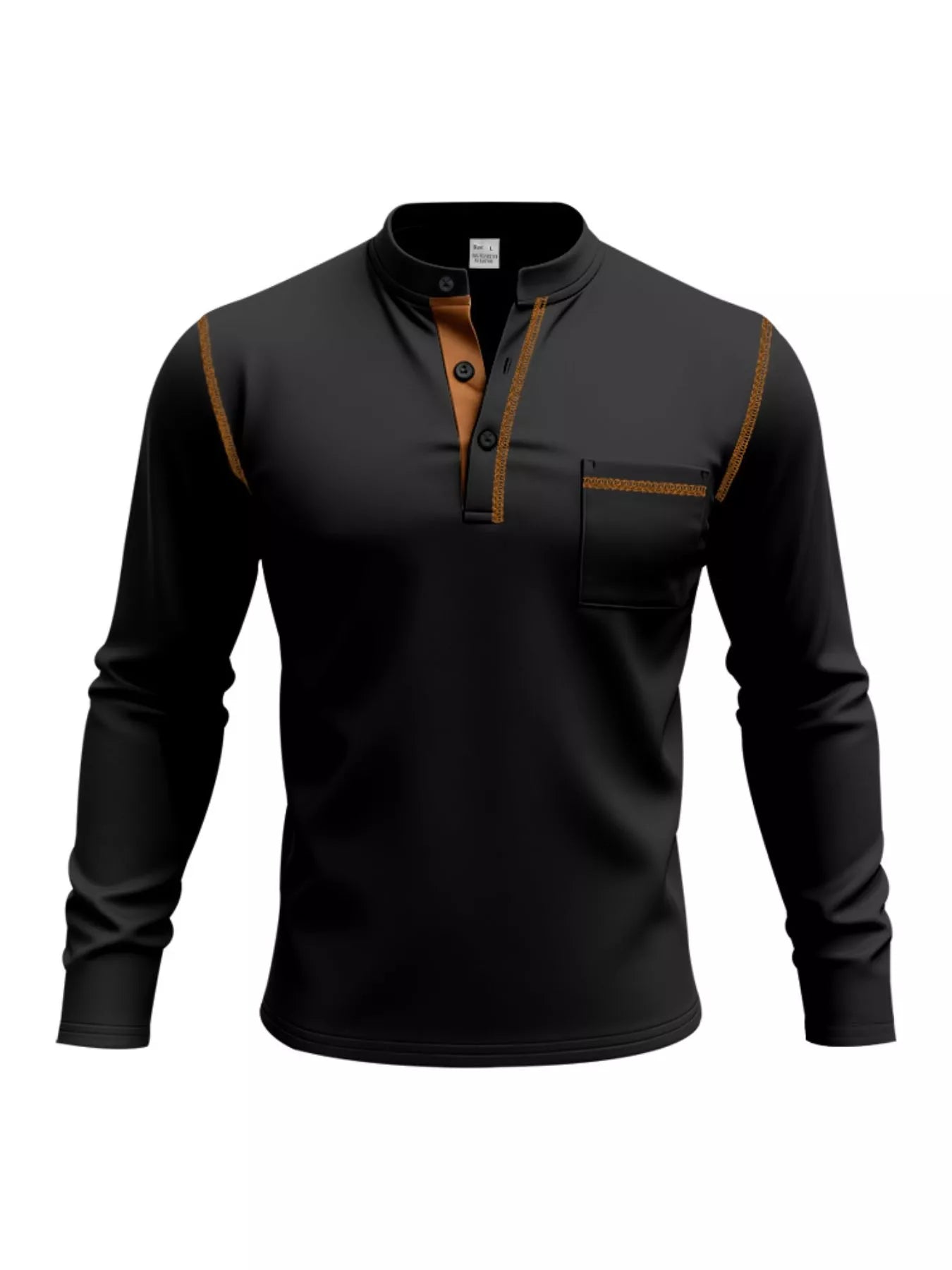 Men's Full Size Casual Long Sleeve Henley T-Shirt with Pocket Plus Size