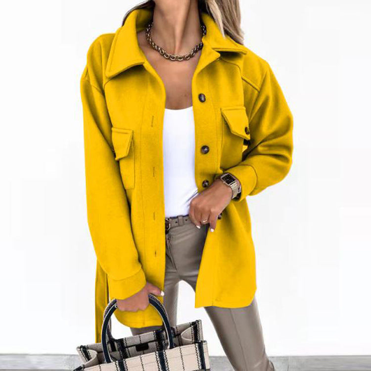 Lapel Jacket Fashion Casual Single-Breasted Coat With Belt Spring Autumn Women's Clothing