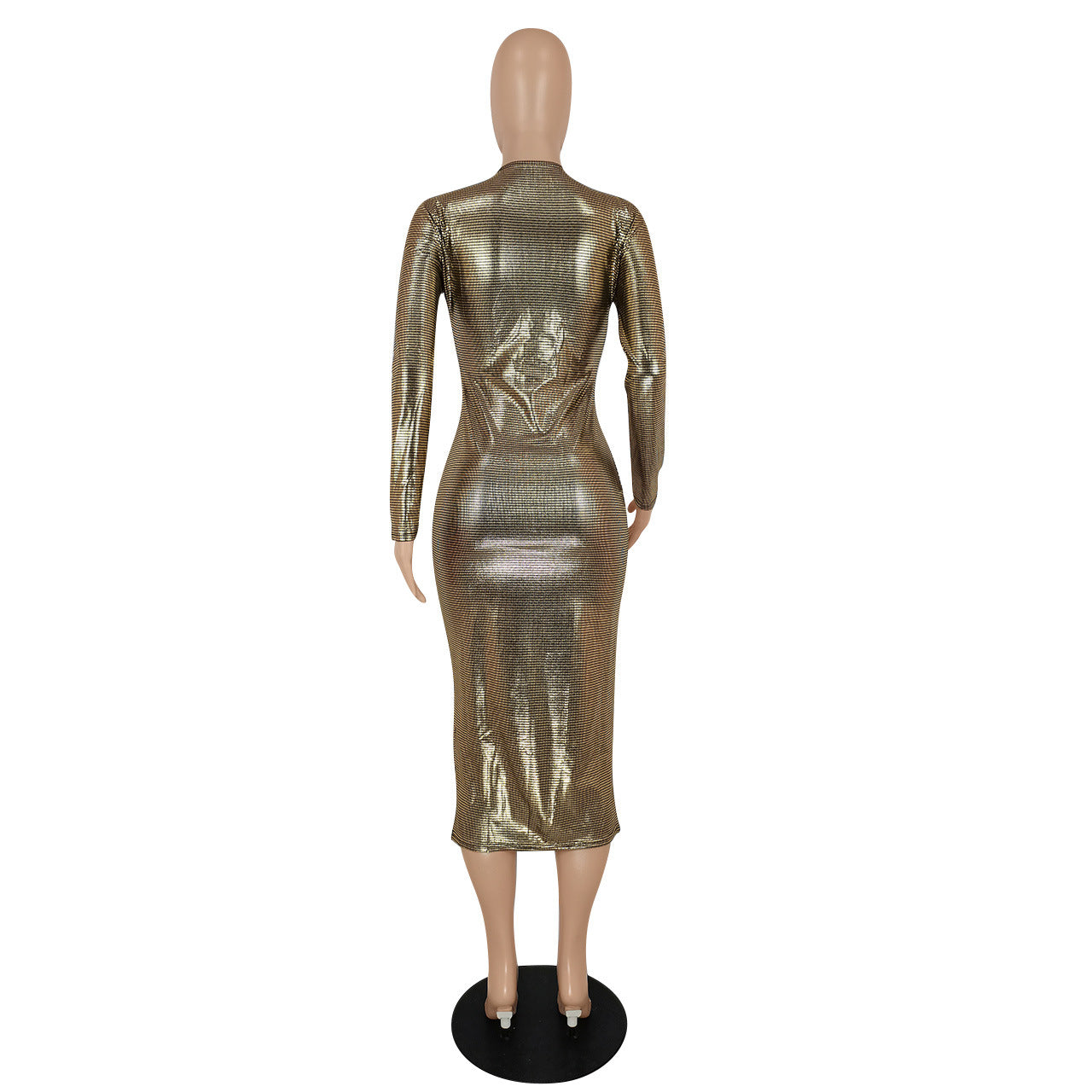 Women Clothing Graceful Fashionable Deep V Plunge Bronzing Fabric Dress Women Clothing