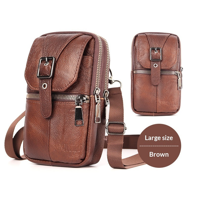 Genuine Leather Belt-Attached Multifunctional Phone Bag Mens Waist Bag