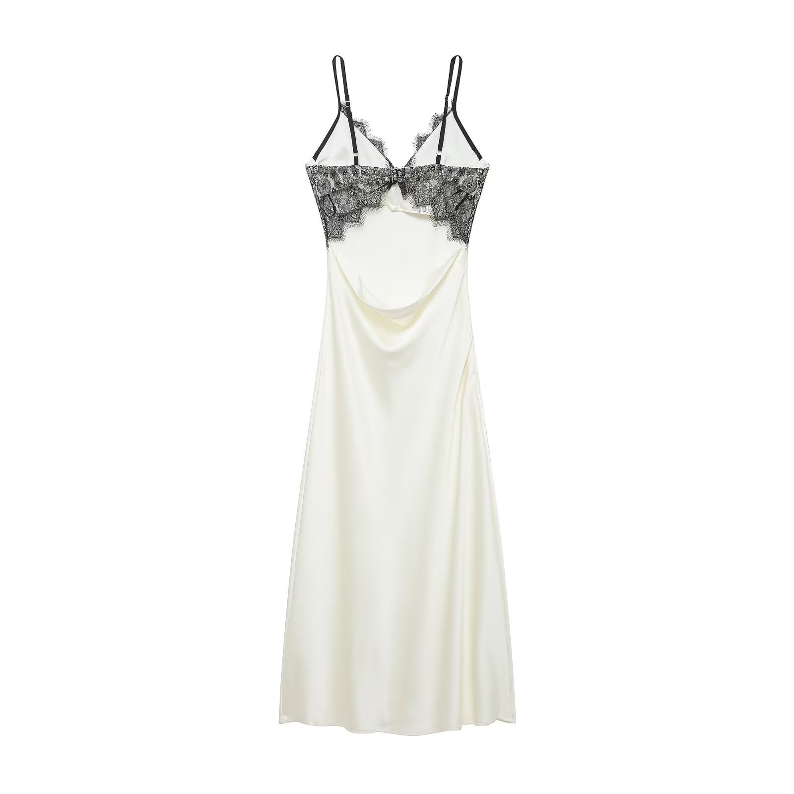 Women Clothing Fashionable V neck Lace Sense Backless Dress Midi Dress
