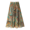 Women Clothing Summer Retro Fashionable Printed Chiffon Midi Skirt