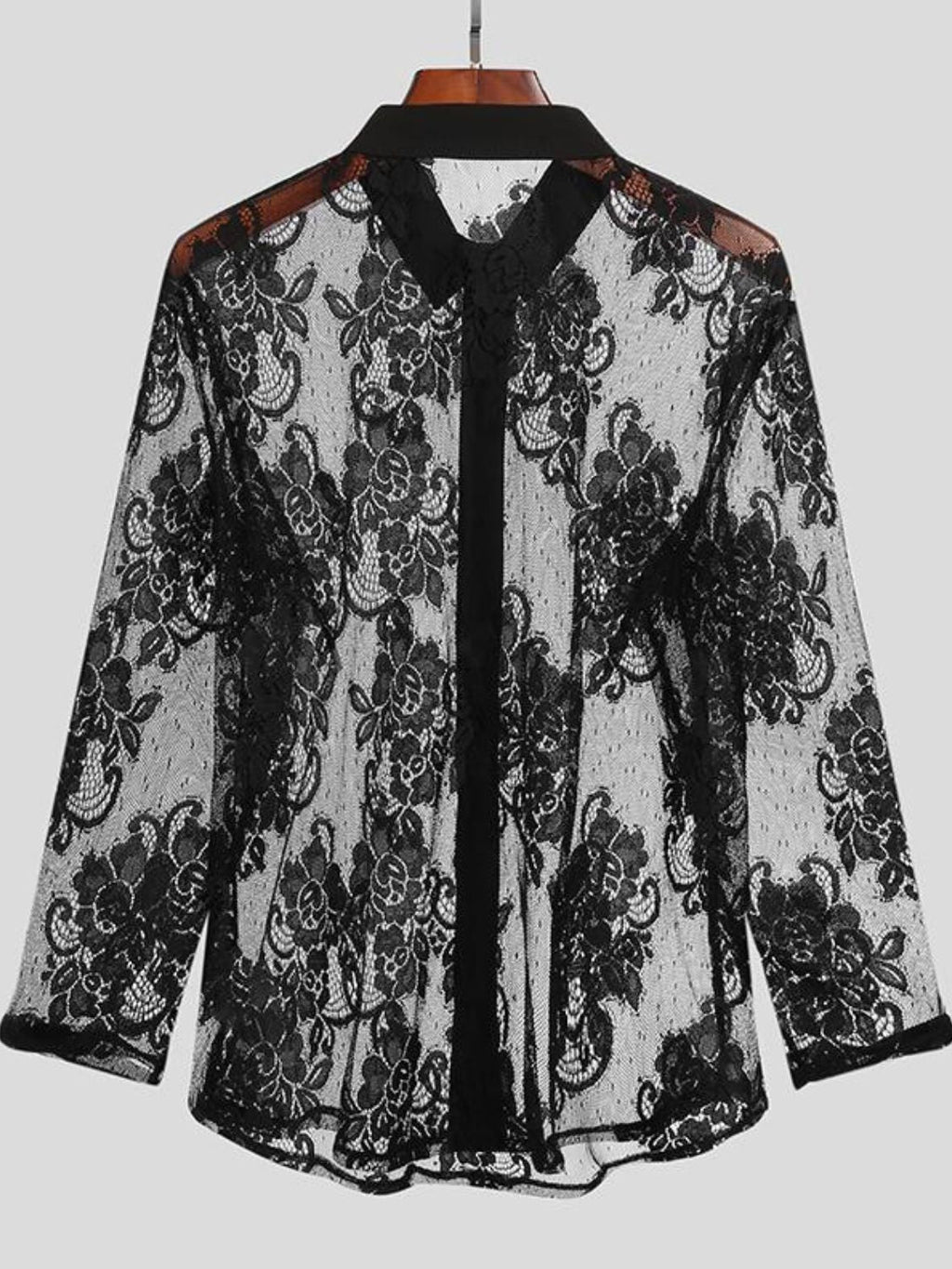 Men's Lace Button Down Long Sleeve Shirt