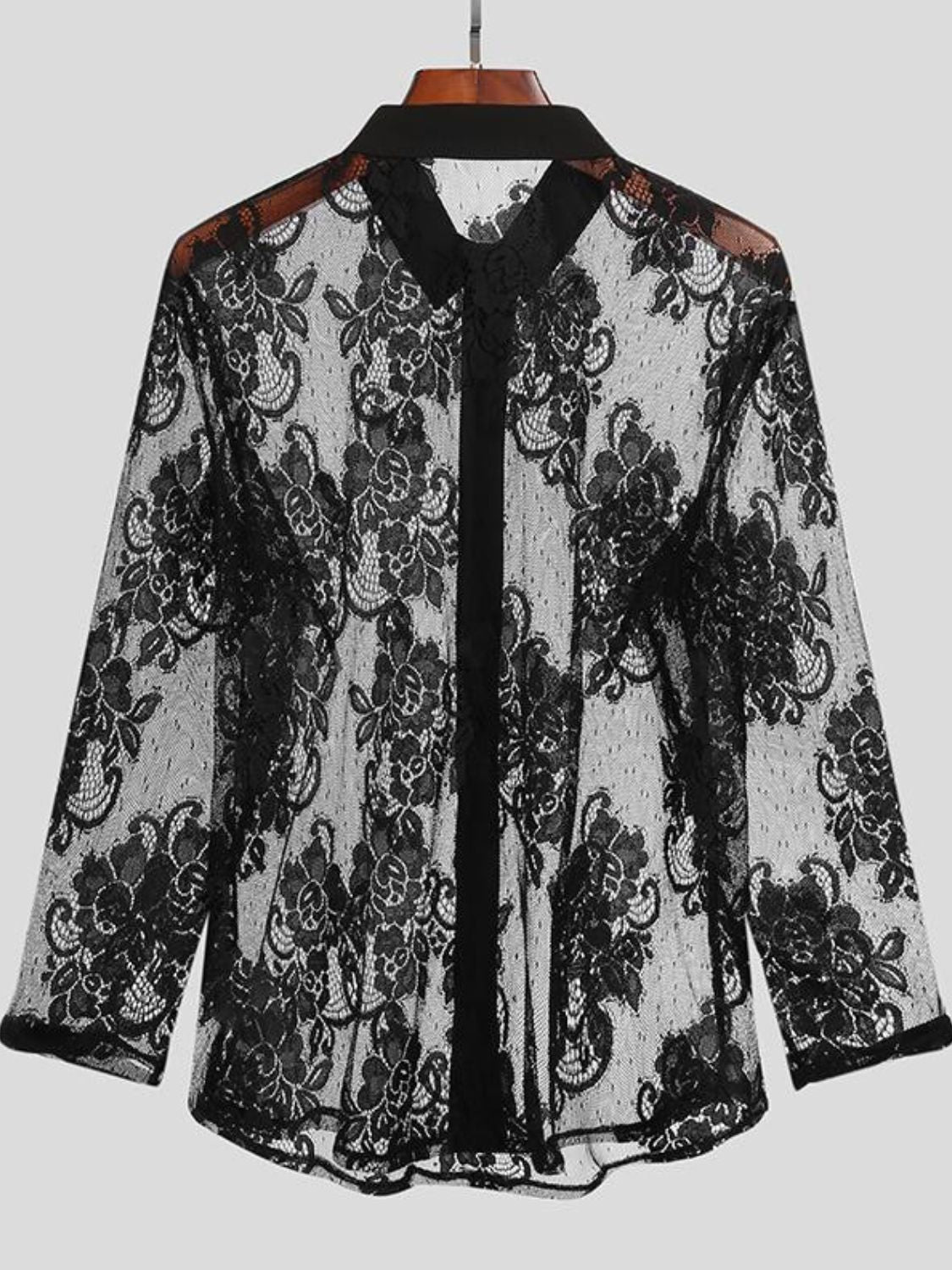 Men's Lace Button Down Long Sleeve Shirt