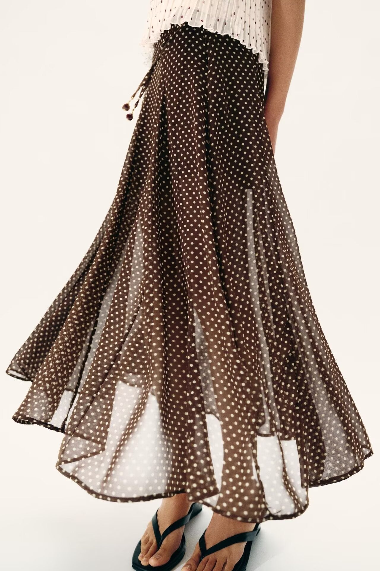 Women Clothing Spring Fashionable Elegant Polka Dot Midi Skirt
