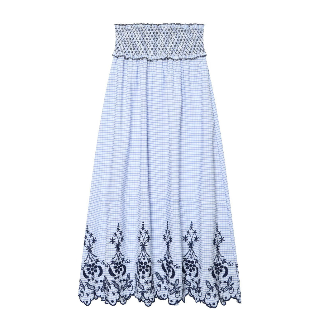 Women Clothing Summer Fashionable Lace Embroidered Plaid Midi Skirt