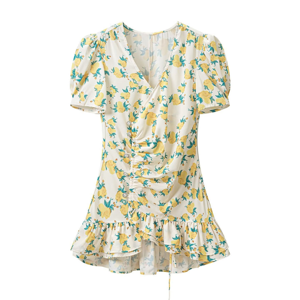 Women Clothing Fashionable All Matching Printed Floral Flounce Slim Dress