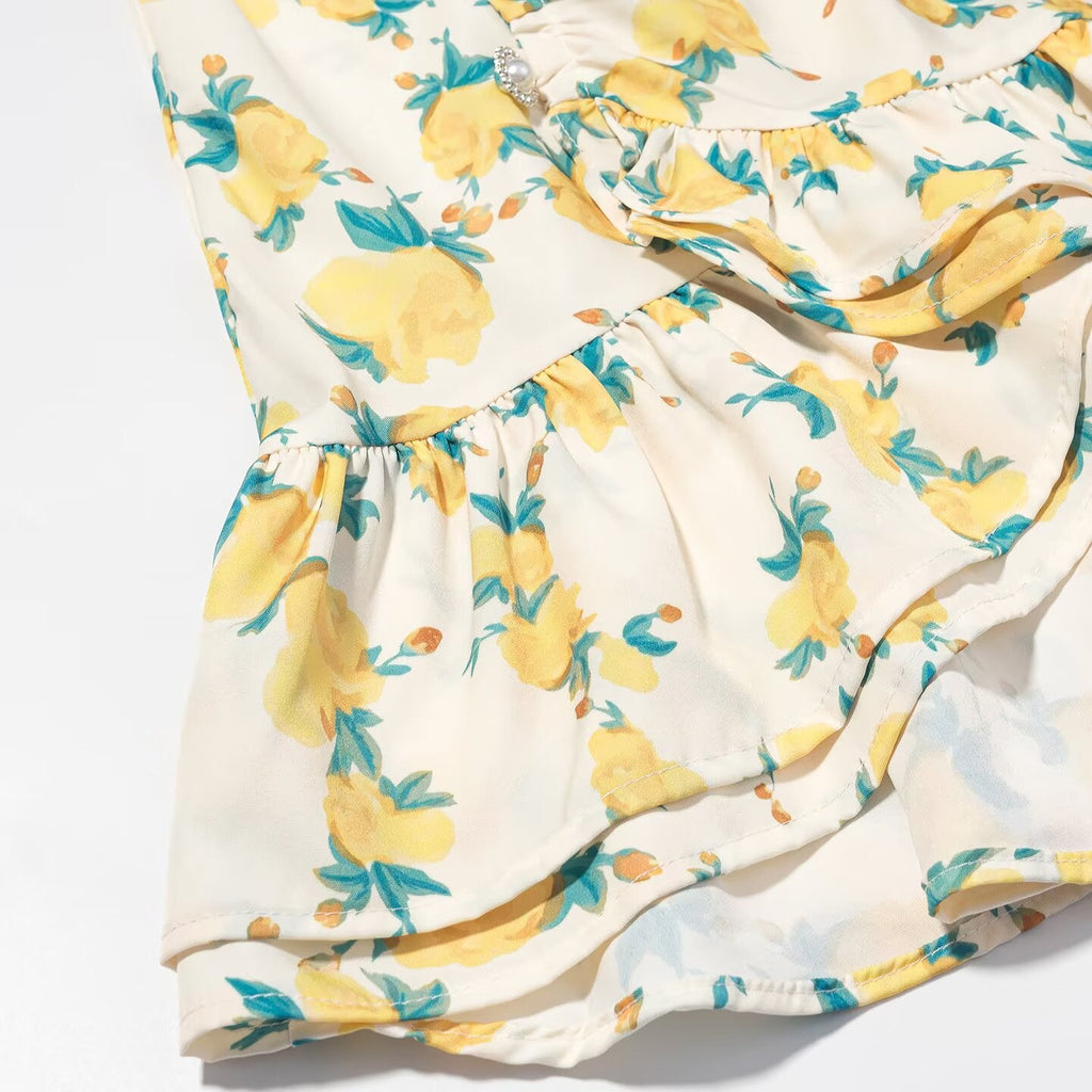 Women Clothing Fashionable All Matching Printed Floral Flounce Slim Dress