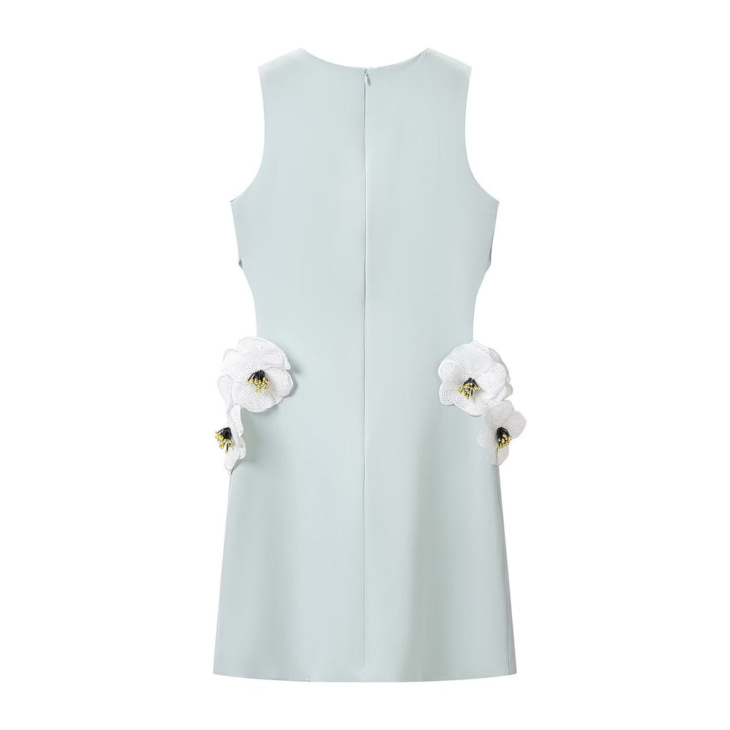 Women Clothing Hollowed out Sequined Floral Sleeveless Cropped Outfit Short Dress