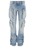 The Attico Women 'Essie' Light Blue Fitted Jeans With Cargo Pockets In Denim Woman
