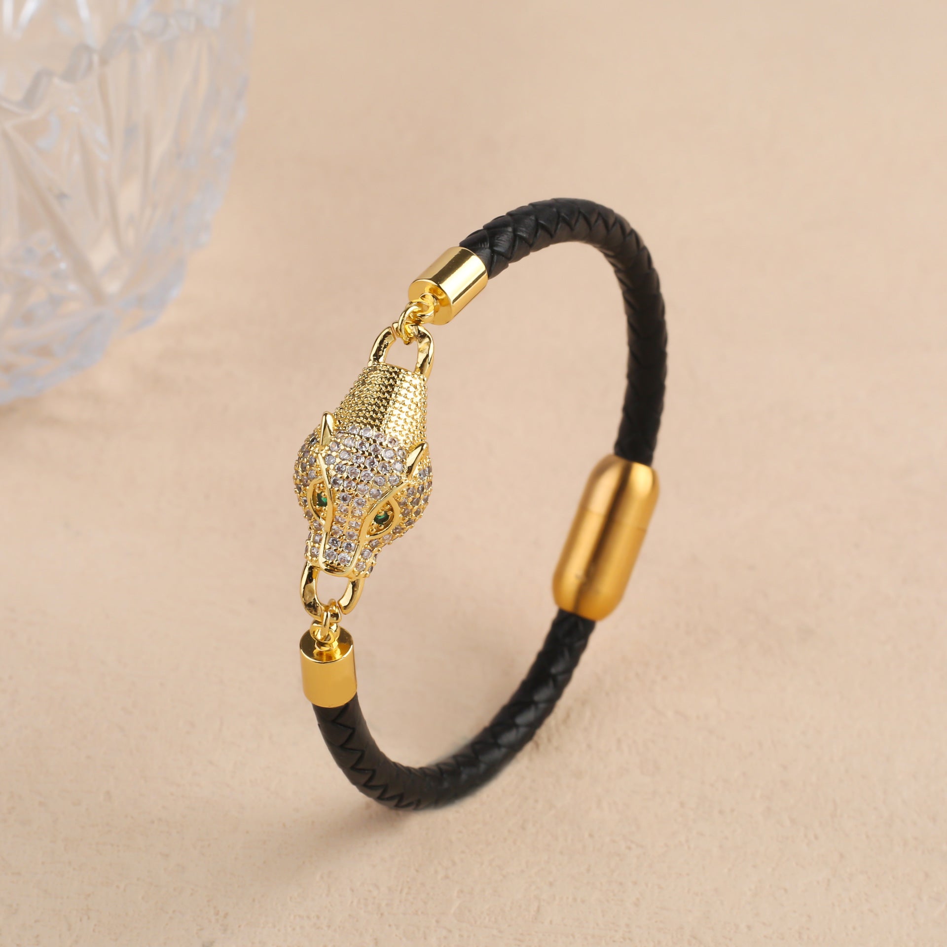 Retro Men's Animal Leopard Head Leather Bracelet