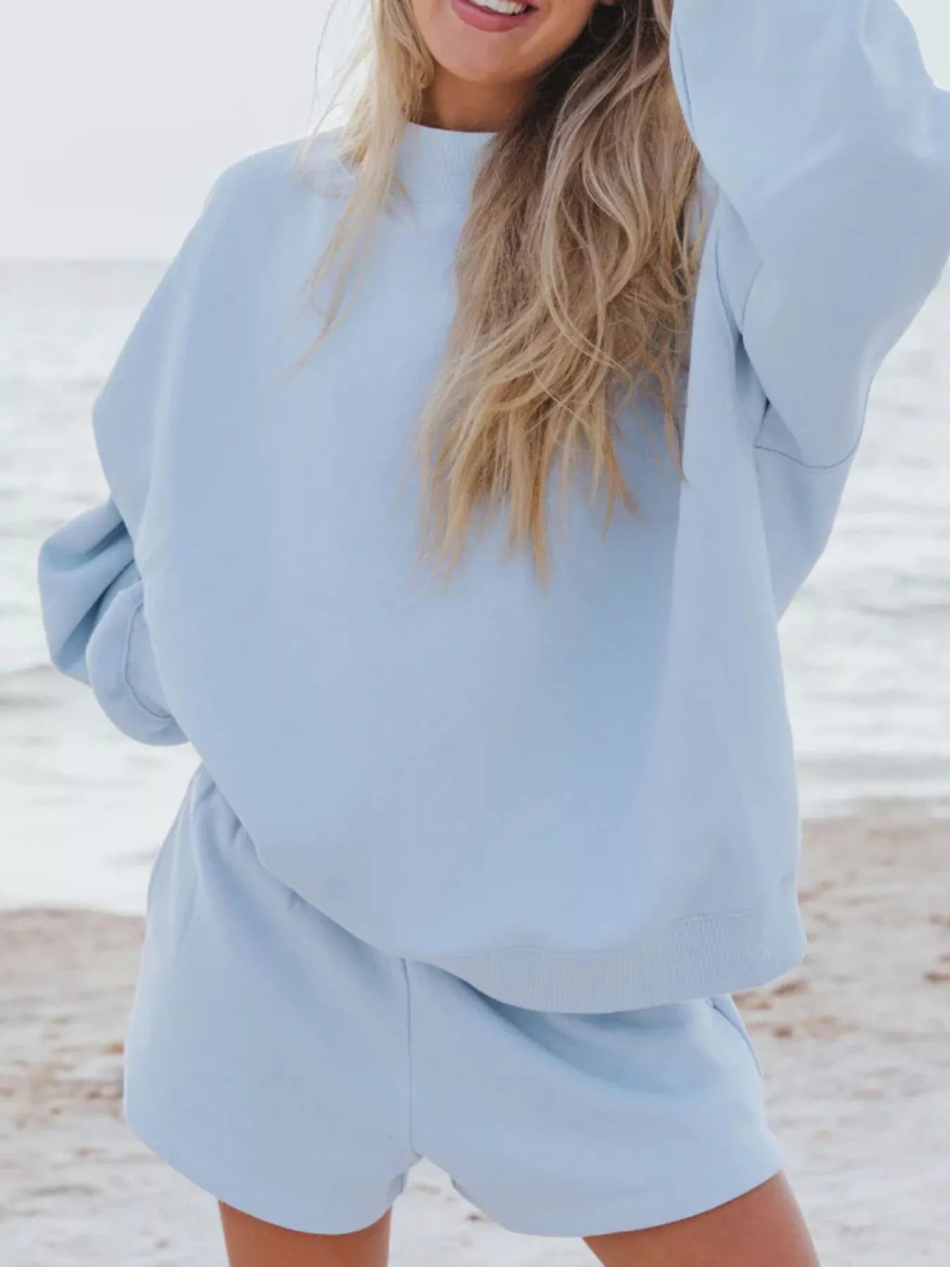 Relaxed Fit Round Neck Sweatshirt and Shorts Set