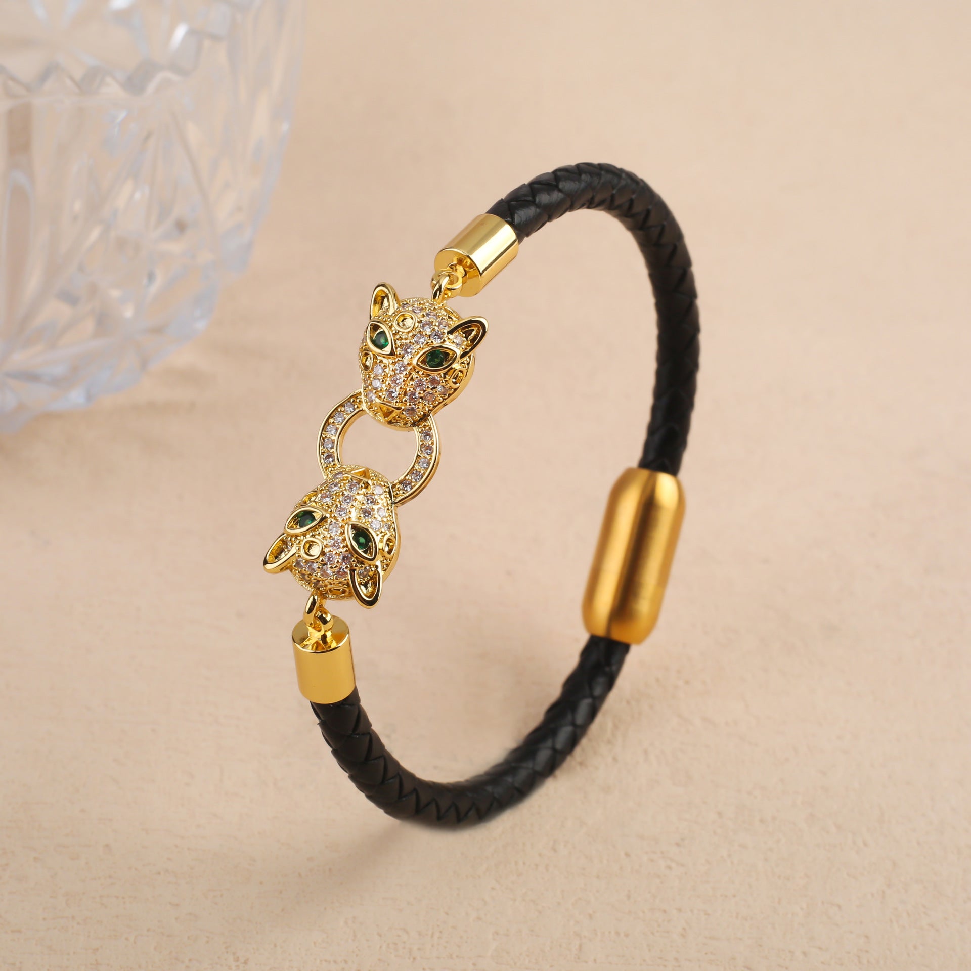 Retro Men's Animal Leopard Head Leather Bracelet