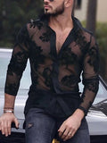 Men's Lace Button Down Long Sleeve Shirt