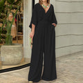 Women's Jumpsuit V-neck Solid Color Summer Trendy Fashion Short-sleeved Street Casual Jumpsuit Suit For Women Clothing