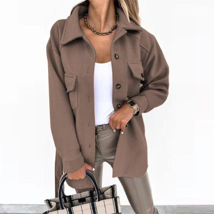 Lapel Jacket Fashion Casual Single-Breasted Coat With Belt Spring Autumn Women's Clothing