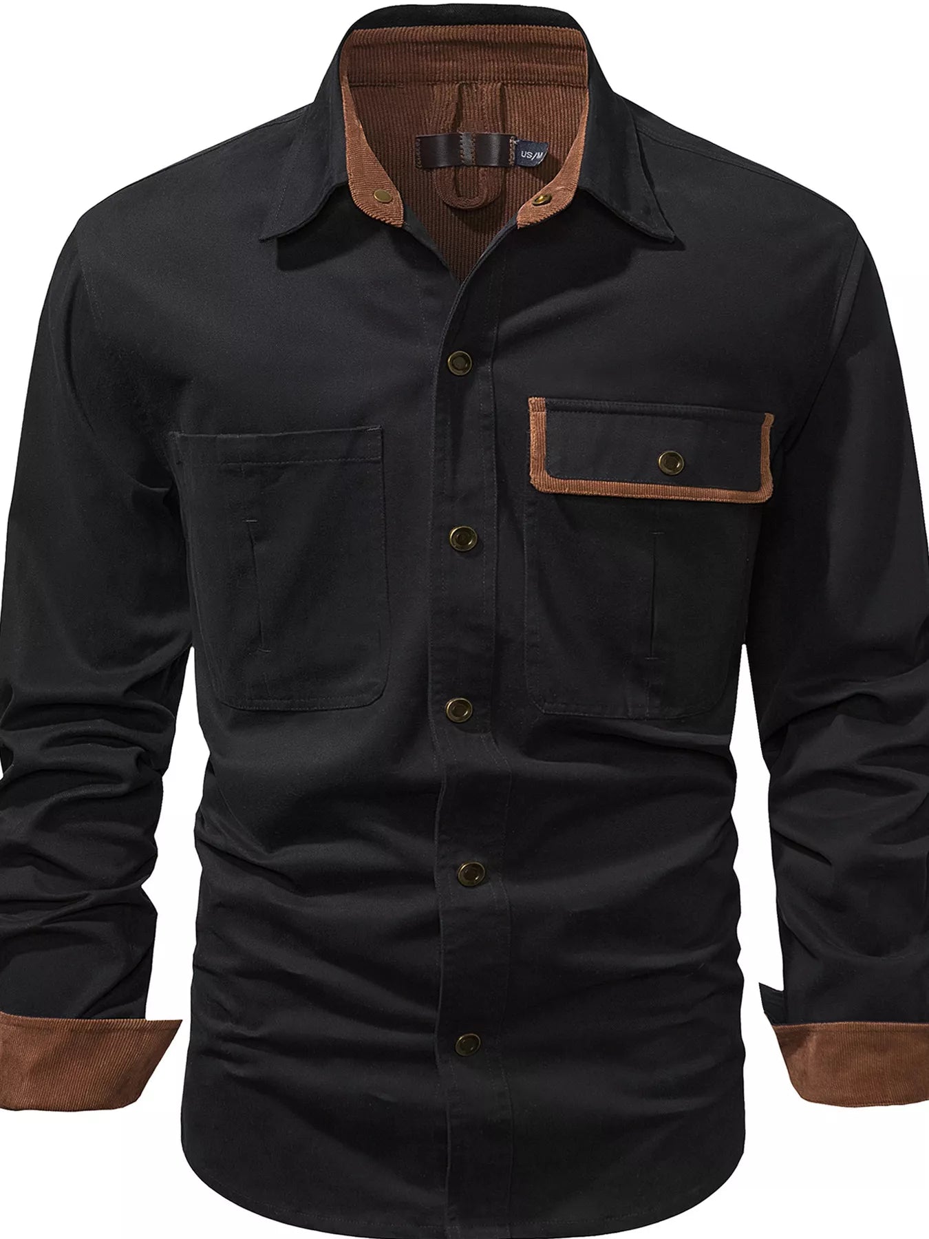 Men's Casual Long Sleeve Button-Down Shirt with Pockets
