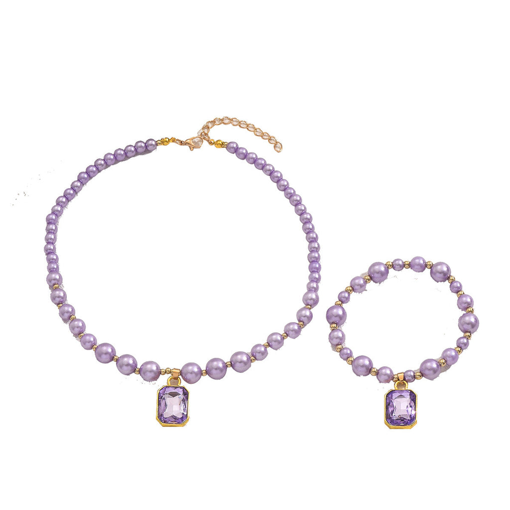 Fashion OL European Style Women Jewelry Set, Niche Rhinestone Inlaid Pendant Pearl Necklace & Matching Bracelet Clavicle Accessories