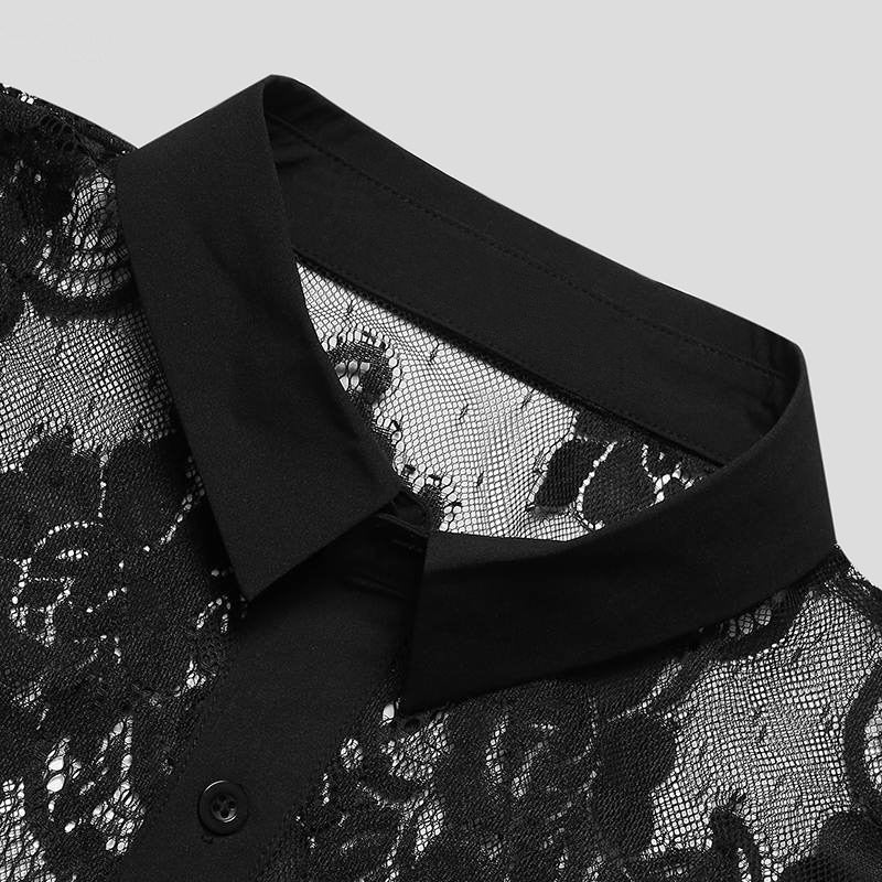Men's Lace Button Down Long Sleeve Shirt