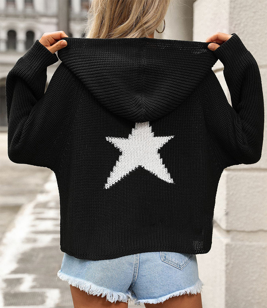 Fashion Pullover Hooded Sweater With Pockets Loose Star Long Sleeve Zippered Cropped Cardigan Outwear Tops For Womens Clothing See size chart under “more details”