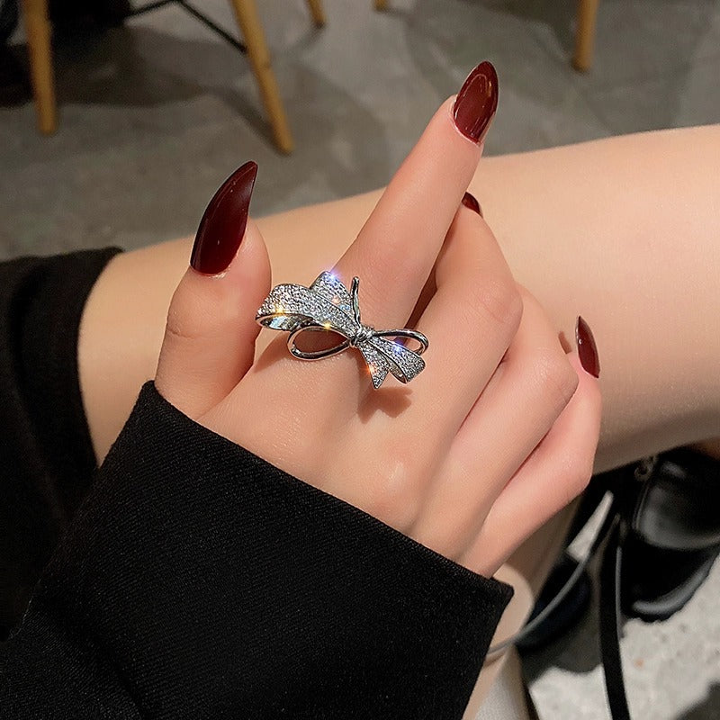High-end Bow Ring For Women, Niche Light Luxury, Fashionable & Unique INS Style, Exquisite Open Index Finger Ring