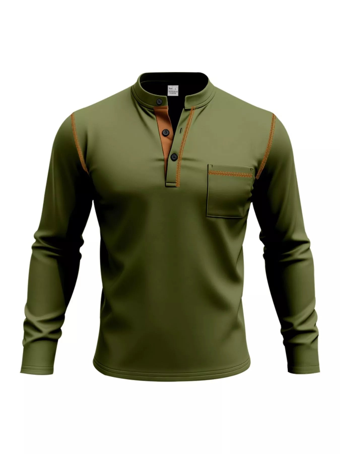 Men's Full Size Casual Long Sleeve Henley T-Shirt with Pocket Plus Size