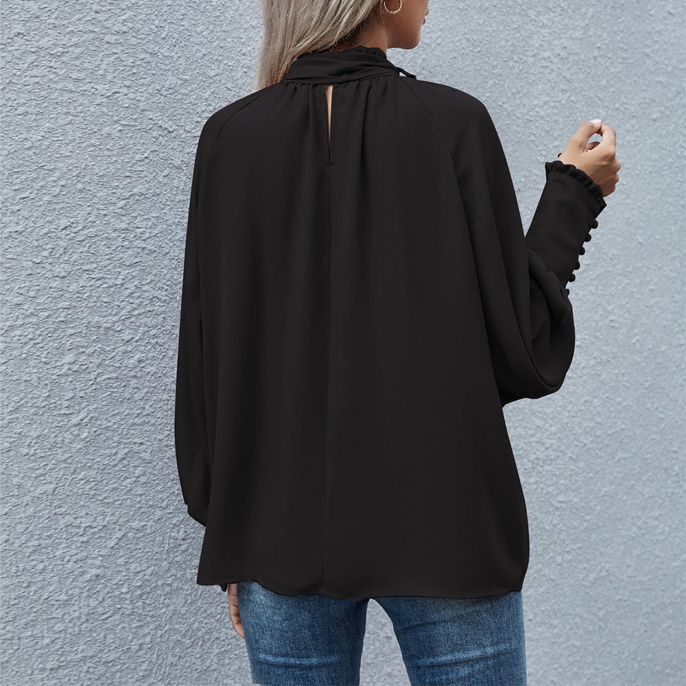 Ins Long-sleeved Blouse Bowknot Puff Sleeves Fashion Commuter Office Tops Women's Clothing See size chart under “more details”