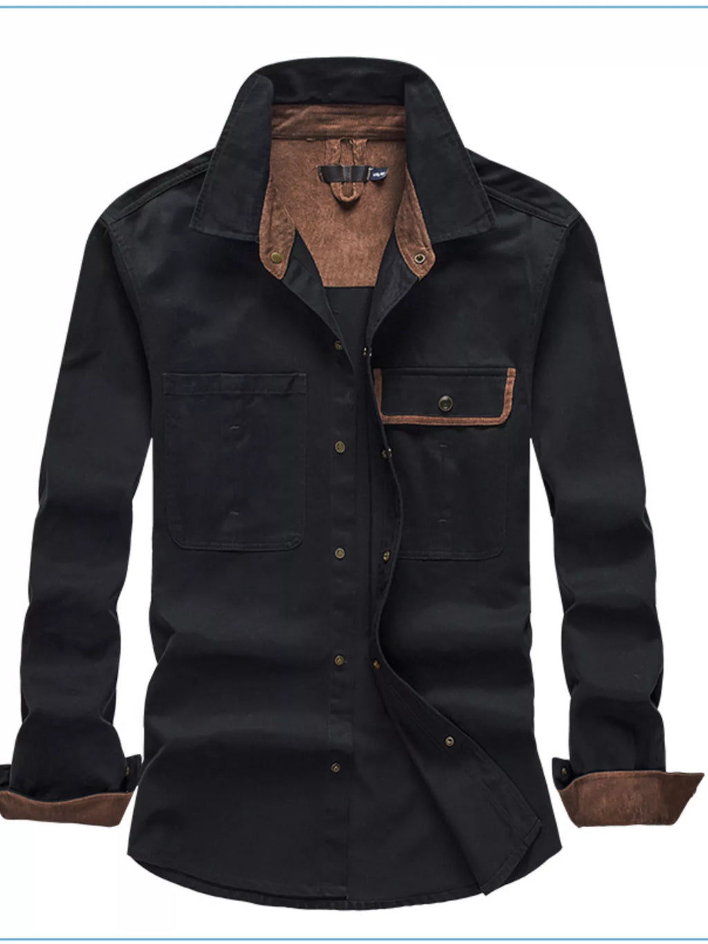 Men's Casual Long Sleeve Button-Down Shirt with Pockets