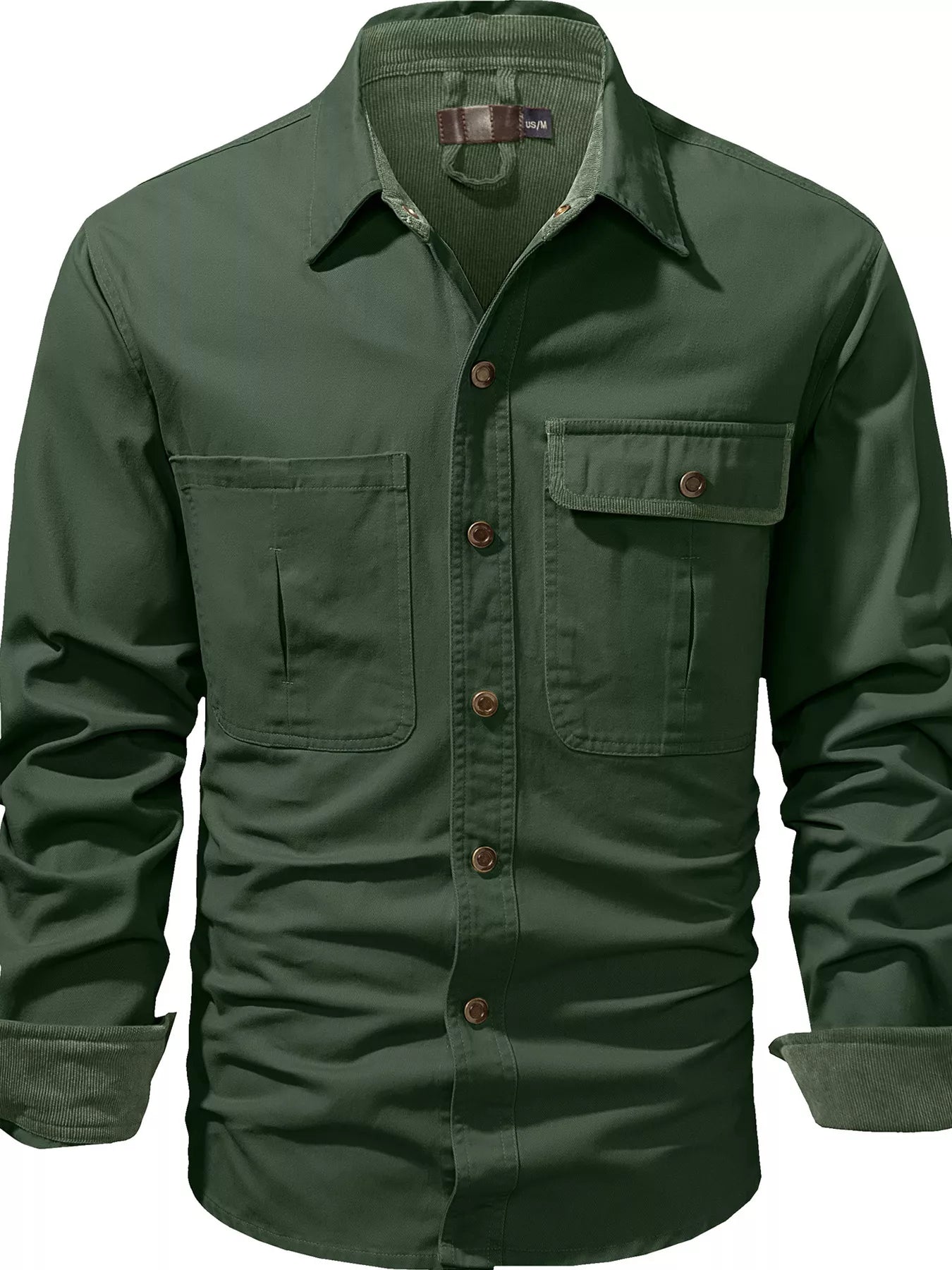 Men's Casual Long Sleeve Button-Down Shirt with Pockets