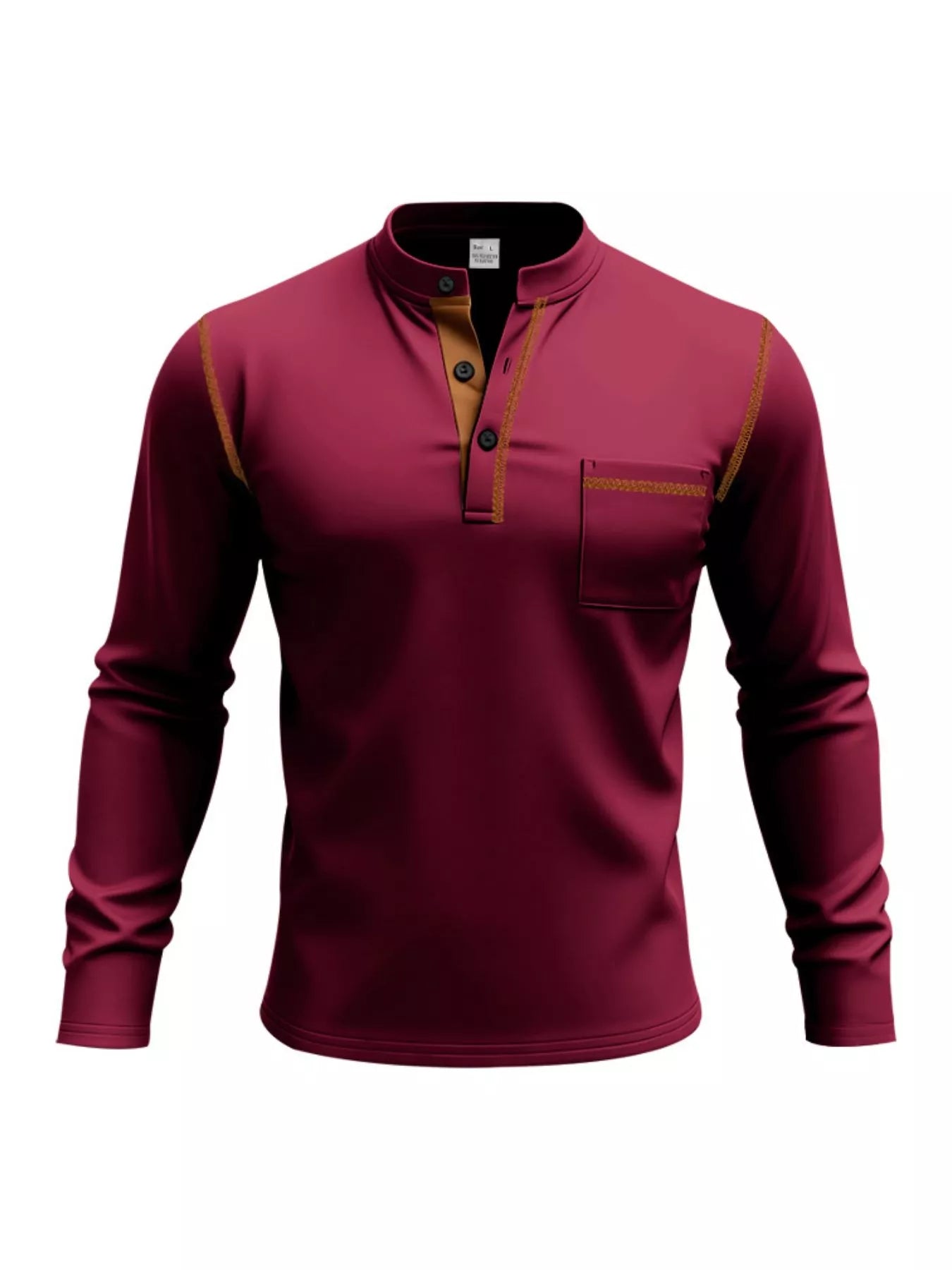 Men's Full Size Casual Long Sleeve Henley T-Shirt with Pocket Plus Size