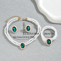 American Fashion Office Style Women 3Pcs Jewelry Set, Niche Bracelet Earrings & Clavicle Chain Inlaid Synthetic Emerald CZ And Faux Pearls, Elegant Daily Matching Accessories