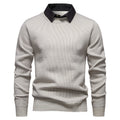 Mens Faux Two-piece Base-layer Knit Casual Shirt-collar Sweater