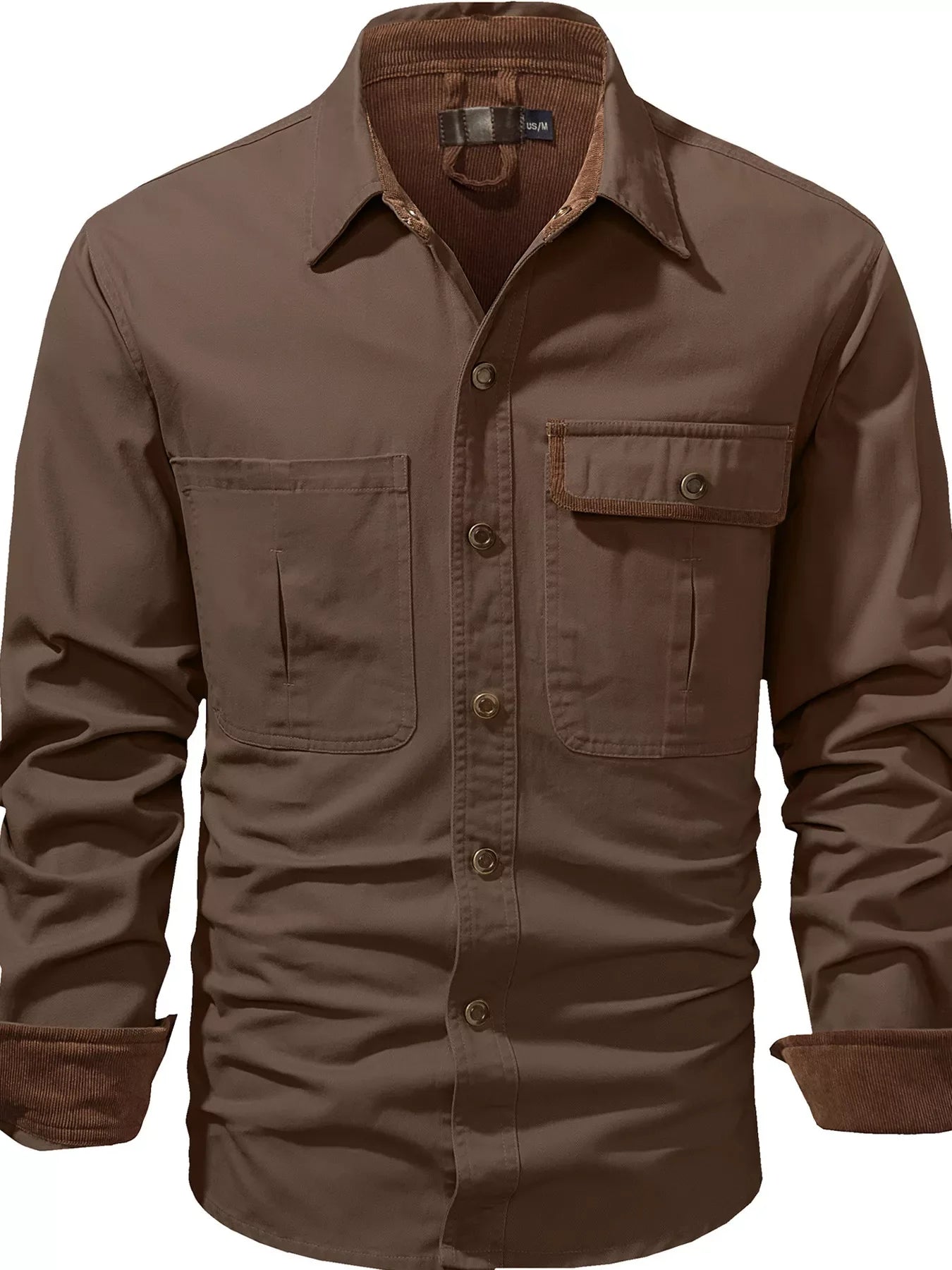 Men's Casual Long Sleeve Button-Down Shirt with Pockets