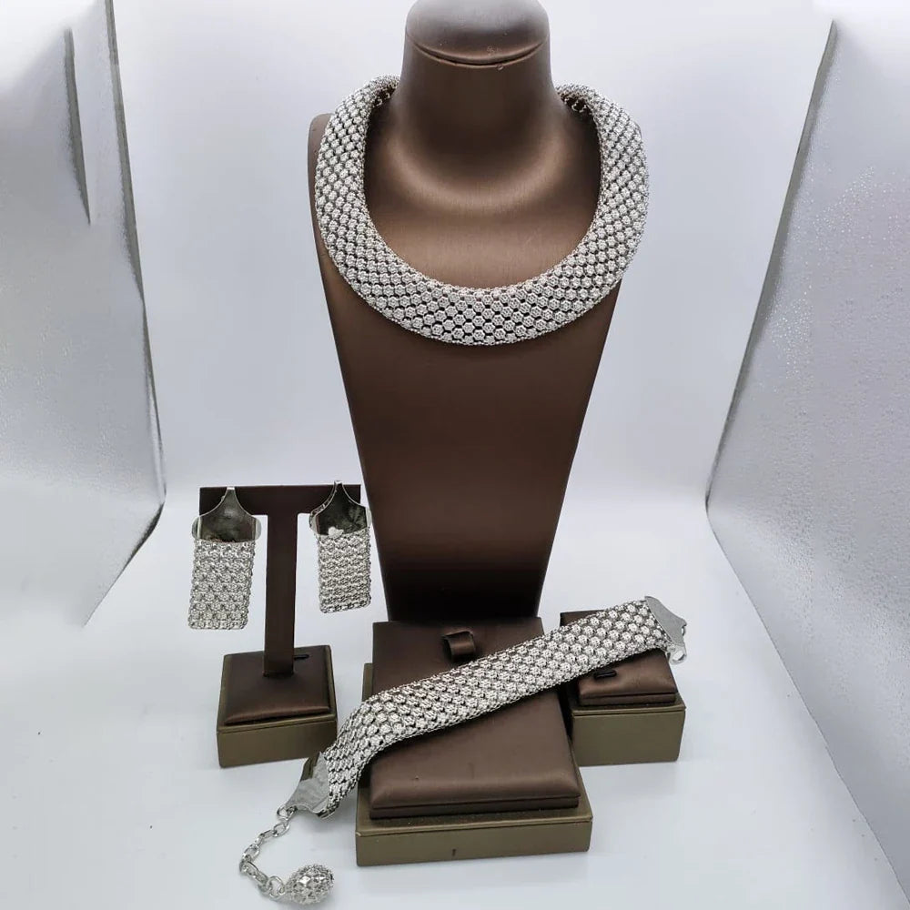 Dubai Hollow Earrings Necklace Jewelry Set Women Fashion Luxury Punk Jewellery Choker Bracelet Wholesale Accessories Party Gift