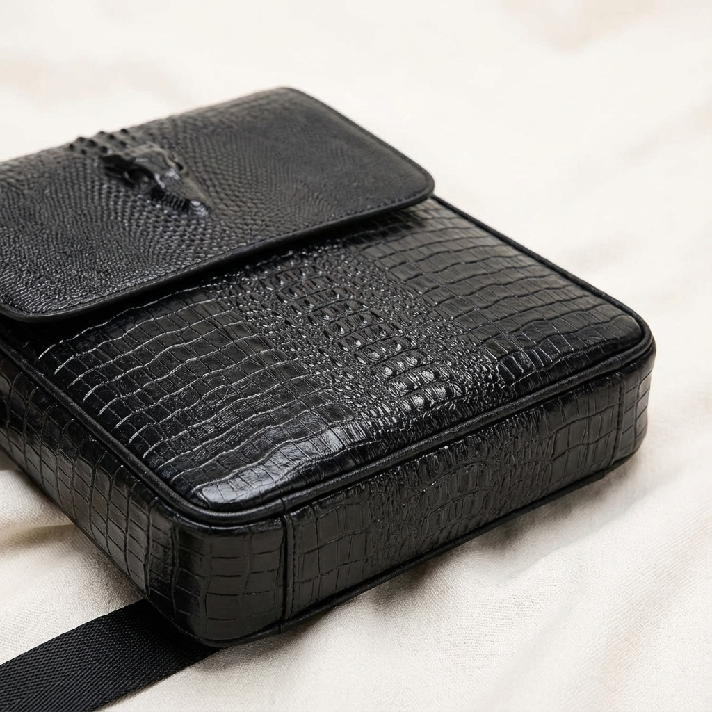 Men's Croc-Embossed Leather Sling Bag – Structured Office Carry