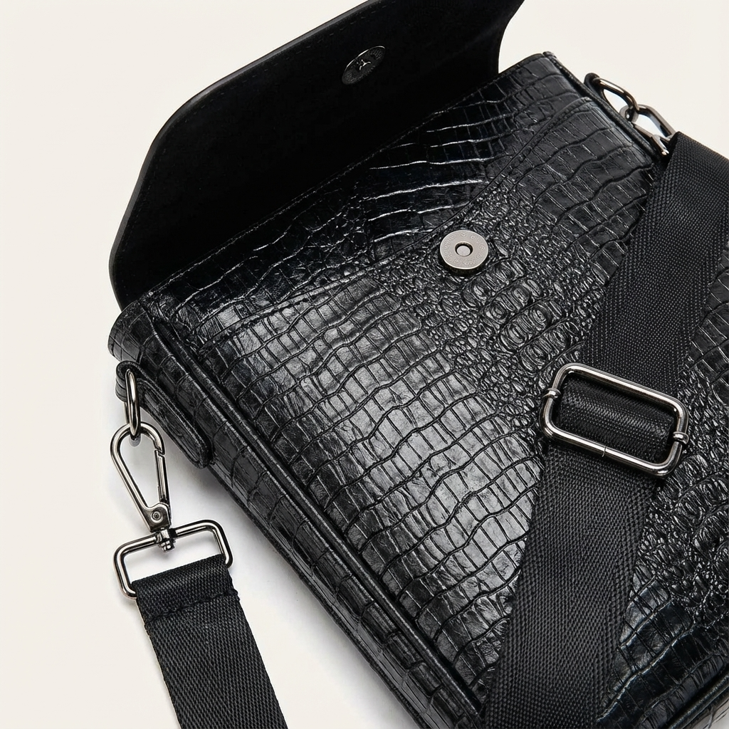 Men's Croc-Embossed Leather Sling Bag – Structured Office Carry