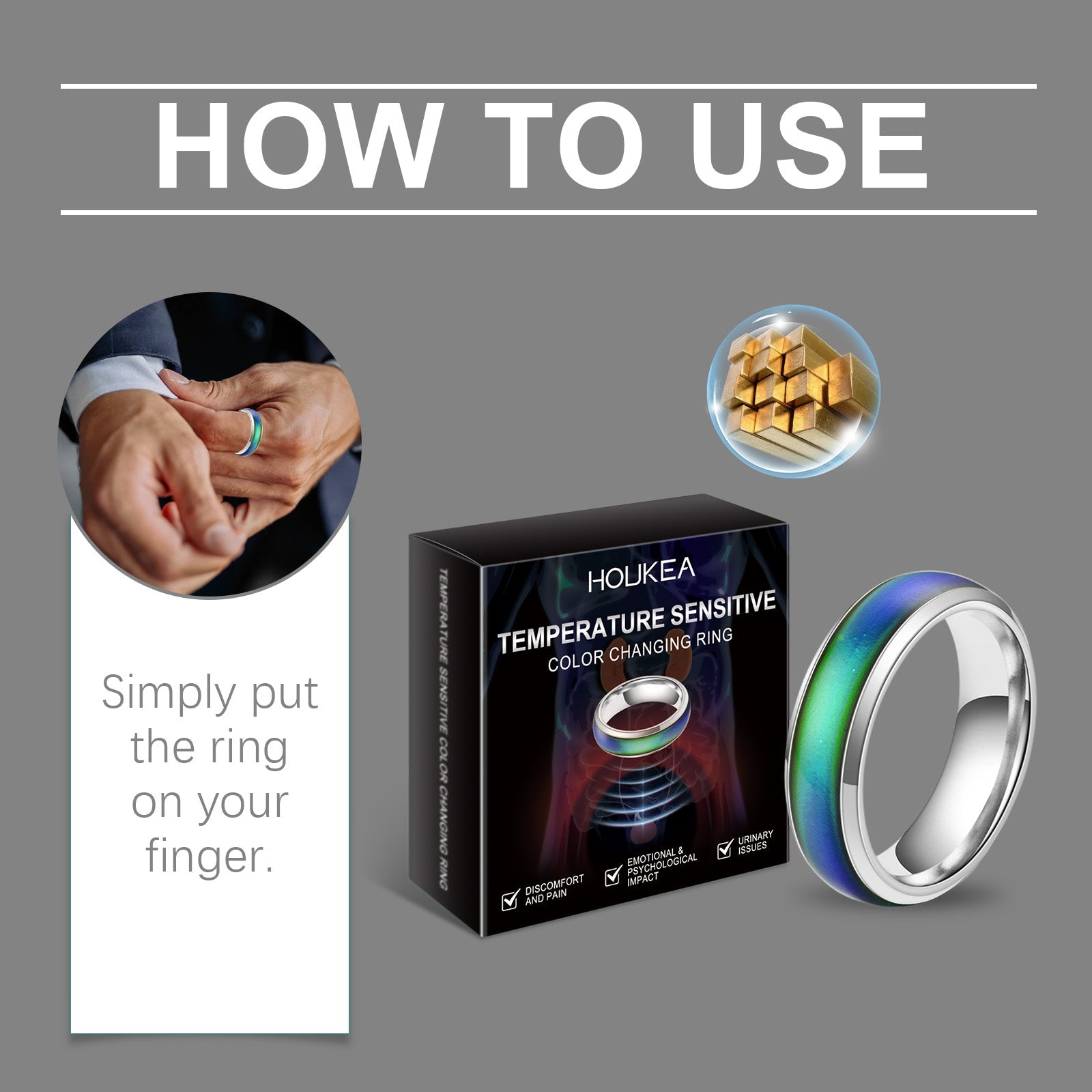 Color Changing Ring Everyday Portable Stylish Elegant Accessory Men's Body Care Ring
