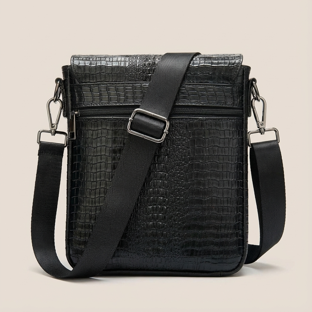 Men's Croc-Embossed Leather Sling Bag – Structured Office Carry