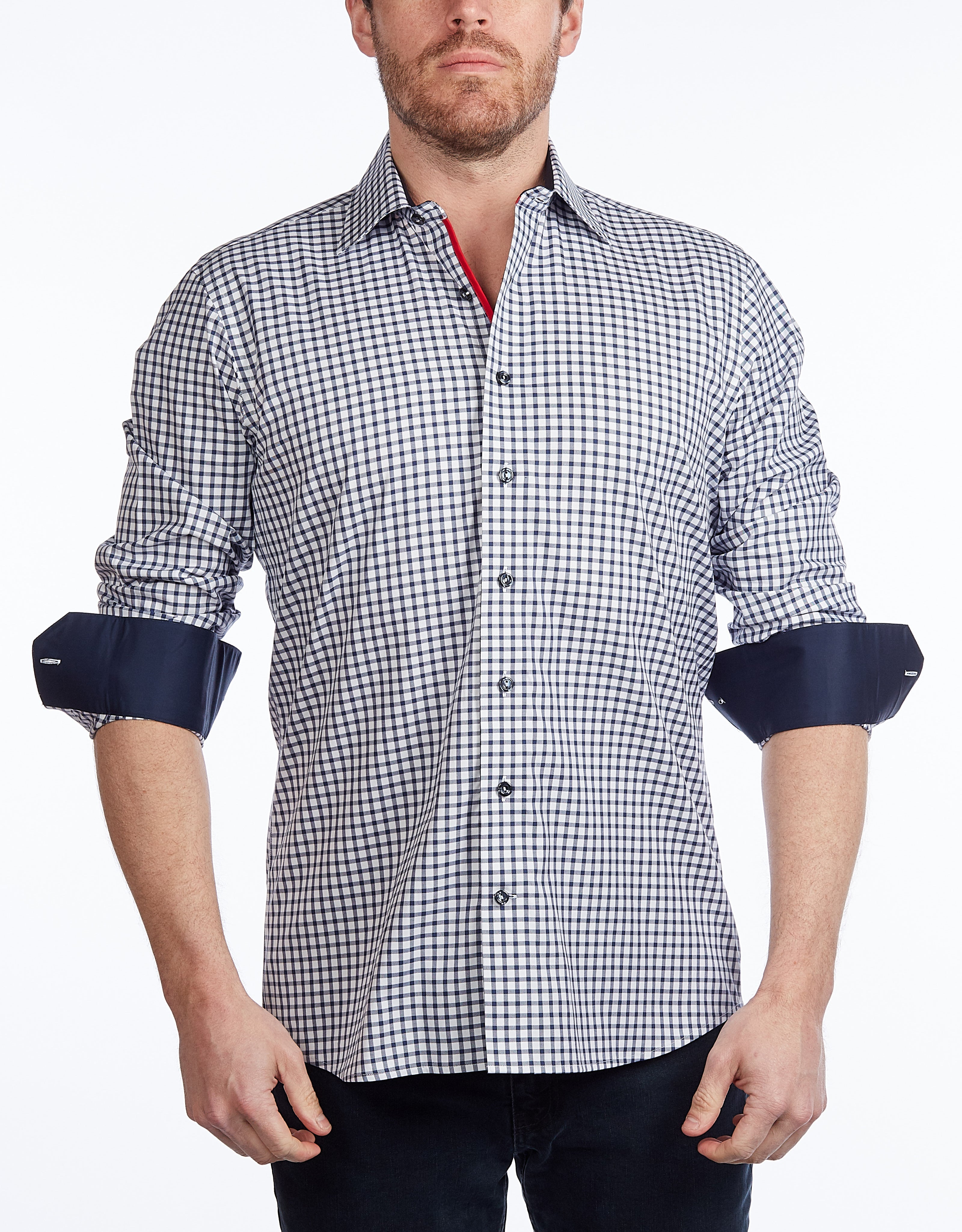 Button-Up Shirt //  - Contemporary Fit - contrast  trimming- final sale - Size Small