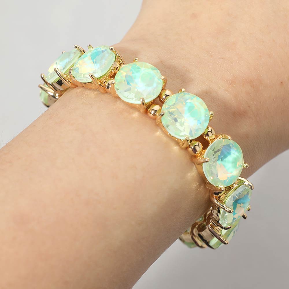 Women's Round Stone Cluster Beaded Stretch Evening Bracelet