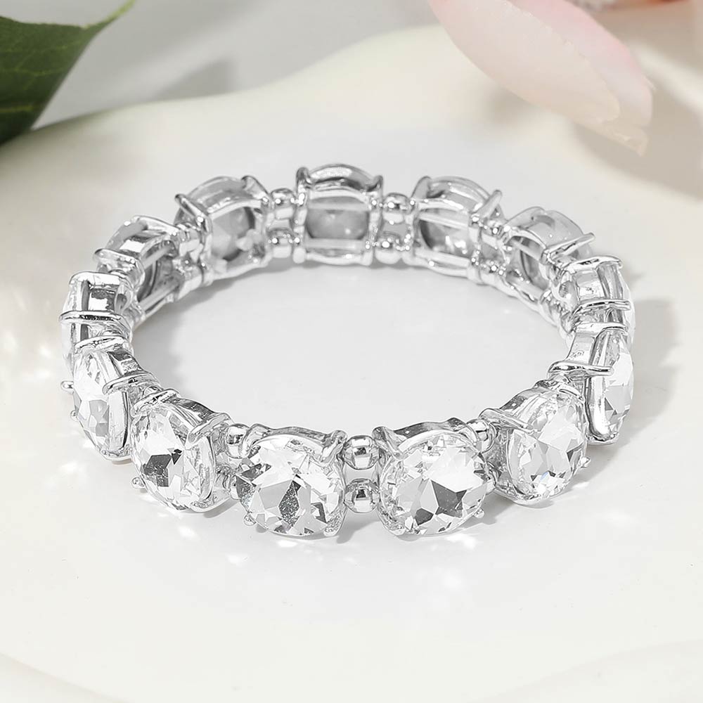 Women's Round Stone Cluster Beaded Stretch Evening Bracelet