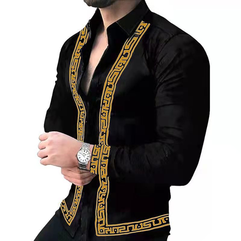 Fashionable printed middle-aged and young men's long sleeved shirt