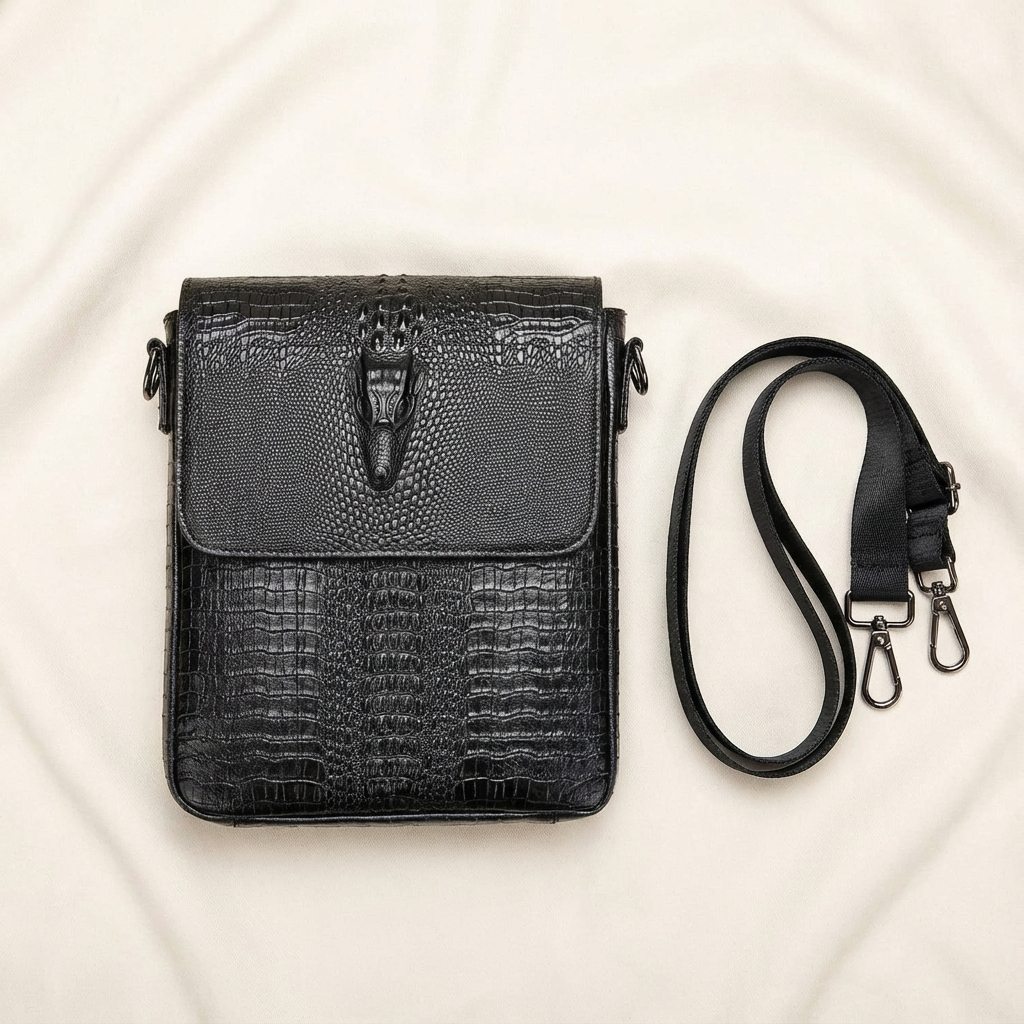 Men's Croc-Embossed Leather Sling Bag – Structured Office Carry