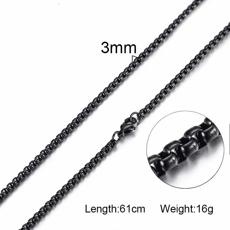 Round Box Chain Necklace for Men | Stainless Steel Link Chain in Gold, Silver, or Black