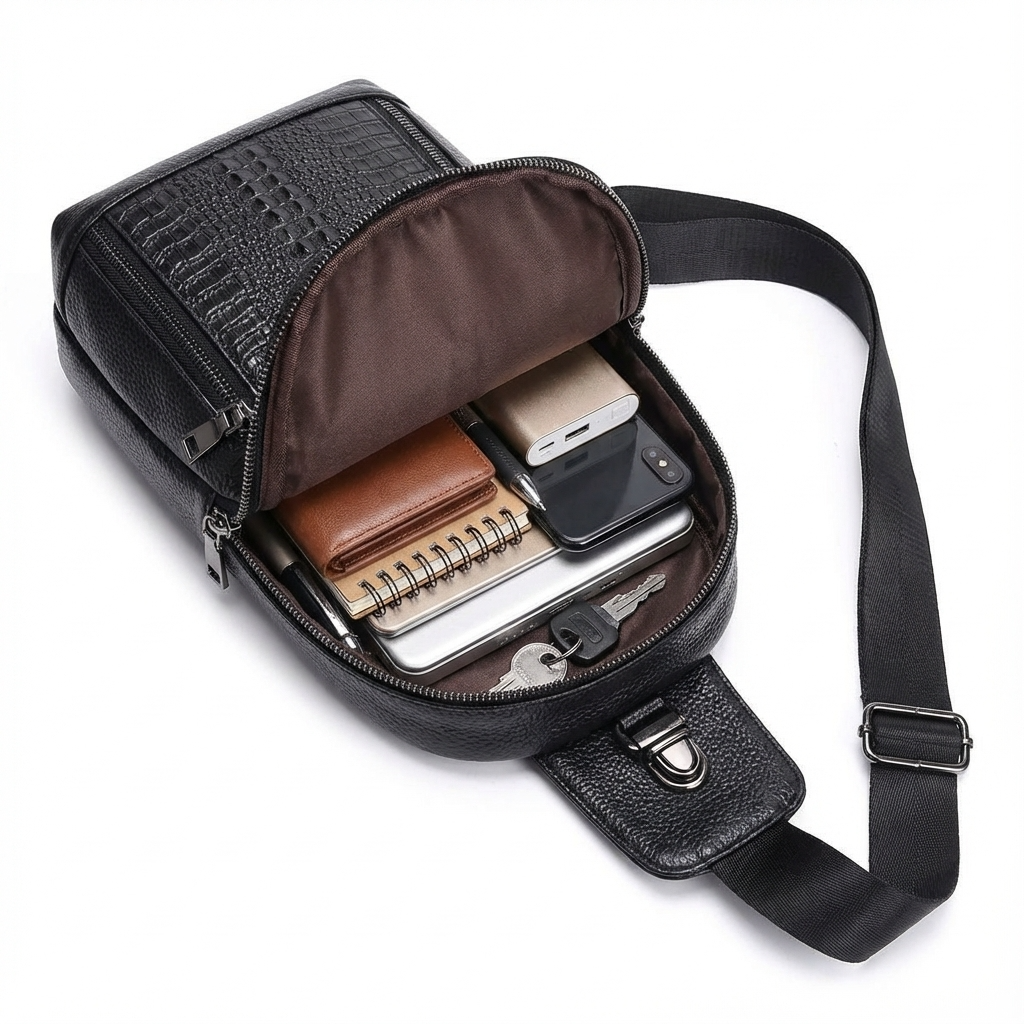 Men's Croc-Embossed Leather Sling Bag – Executive Commuter Carry