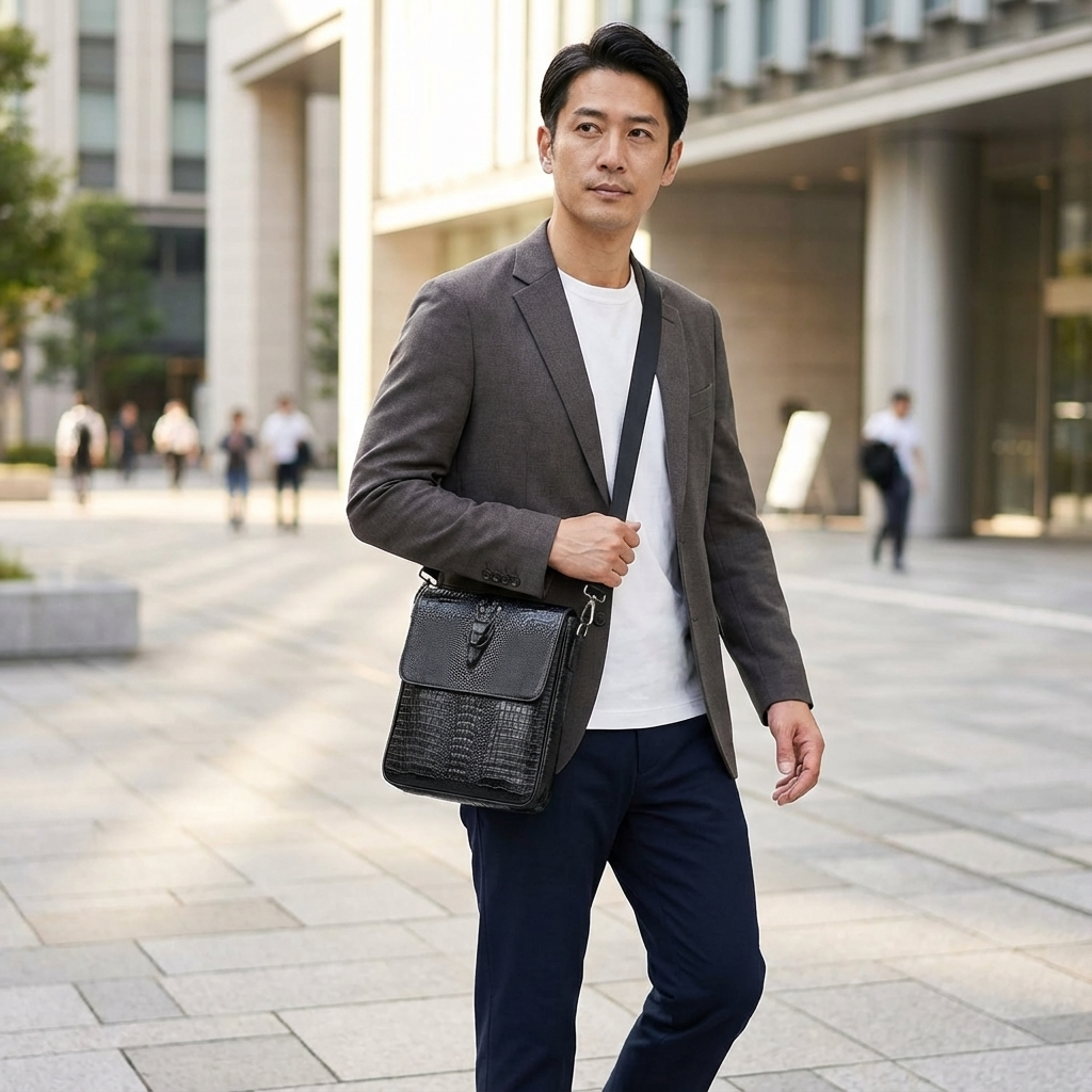 Men's Croc-Embossed Leather Sling Bag – Structured Office Carry